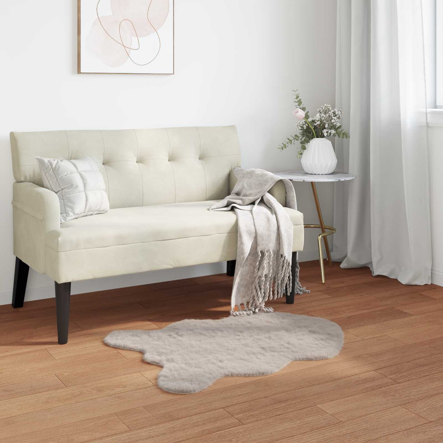 Rutschfester Teppich aus Kunstkaninchenfell OLITE Beige
