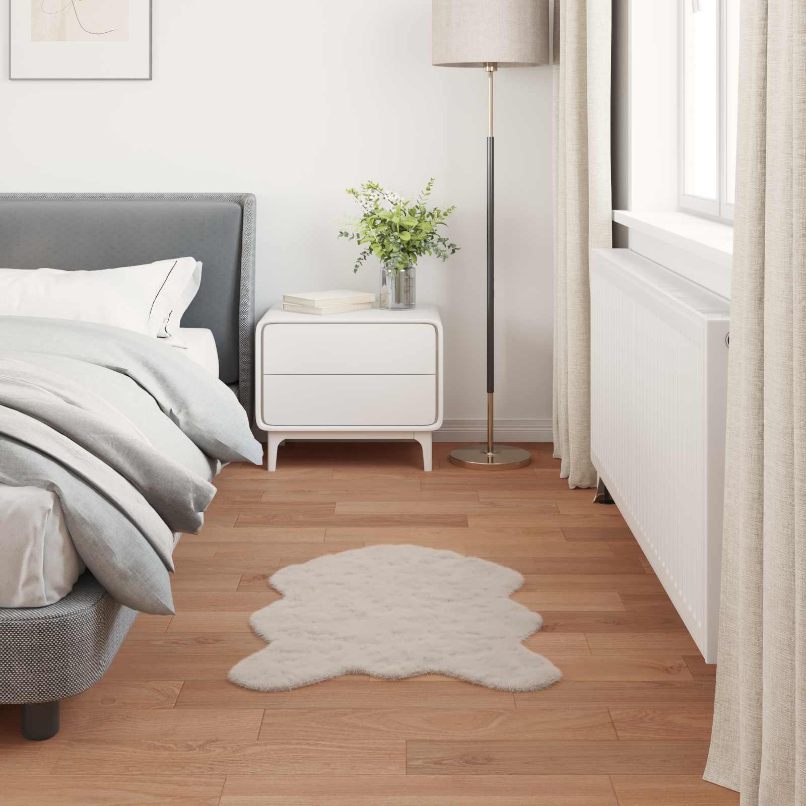 Rutschfester Teppich aus Kunstkaninchenfell OLITE Beige