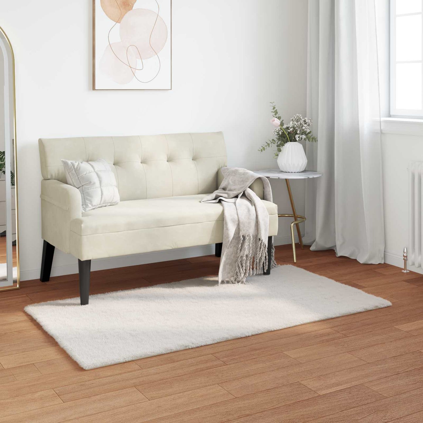 Rutschfester Teppich aus Kunstkaninchenfell OLITE Creme
