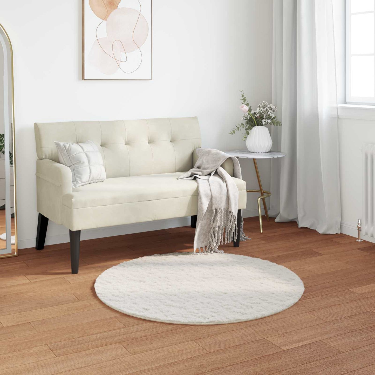 Rutschfester Teppich aus Kunstkaninchenfell OLITE Creme