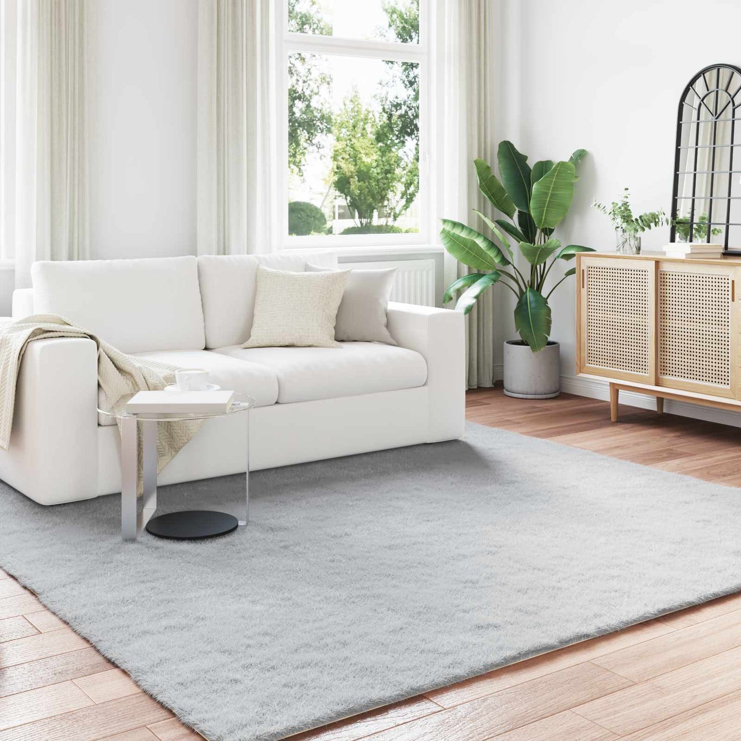 Rutschfester Teppich aus Kunstkaninchenfell OLITE Grau