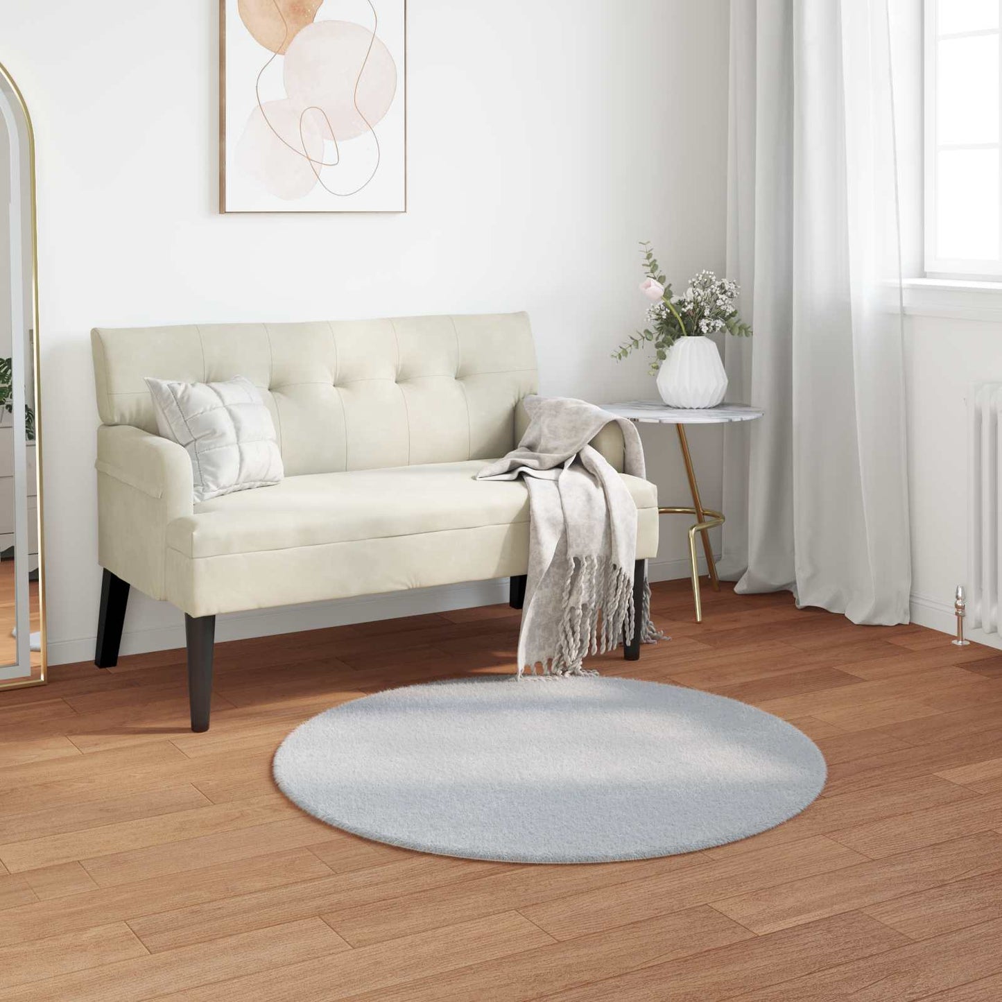 Rutschfester Teppich aus Kunstkaninchenfell OLITE Grau Ø 120 cm