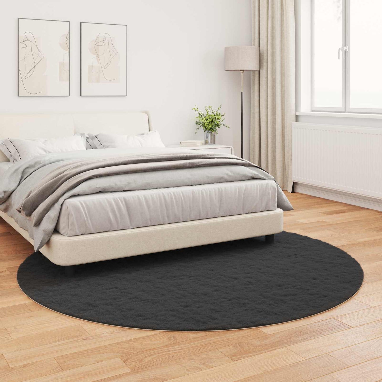 Rutschfester Teppich aus Kunstkaninchenfell OLITE Schwarz