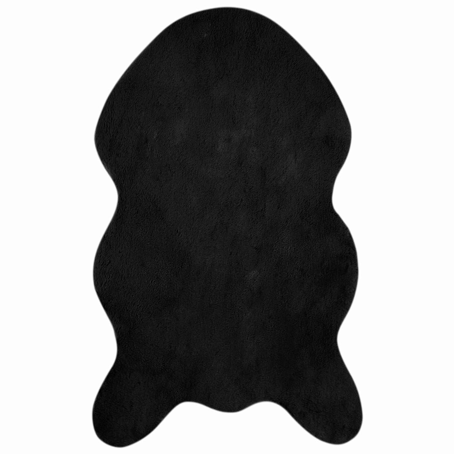 Rutschfester Teppich aus Kunstkaninchenfell OLITE Schwarz