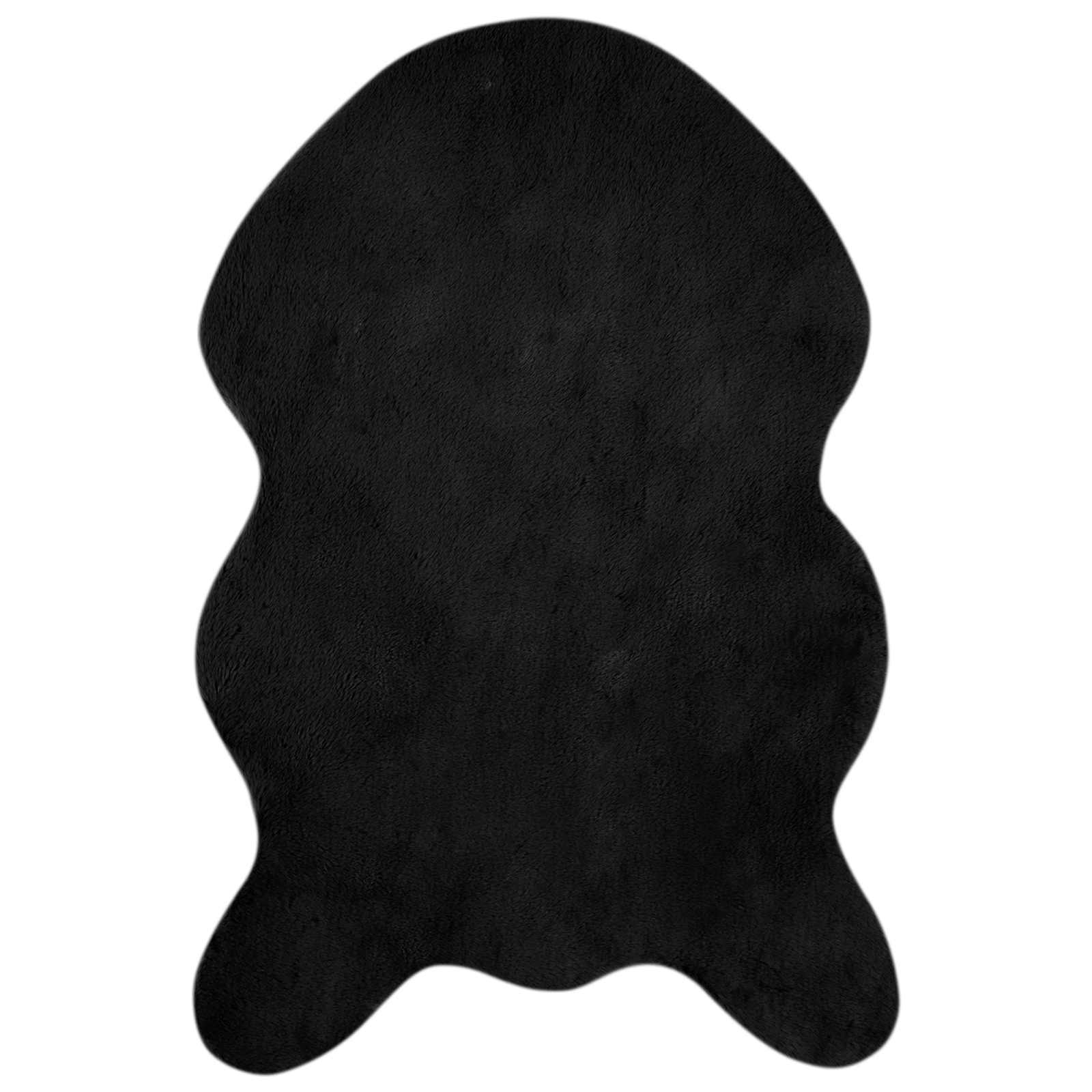 Rutschfester Teppich aus Kunstkaninchenfell OLITE Schwarz