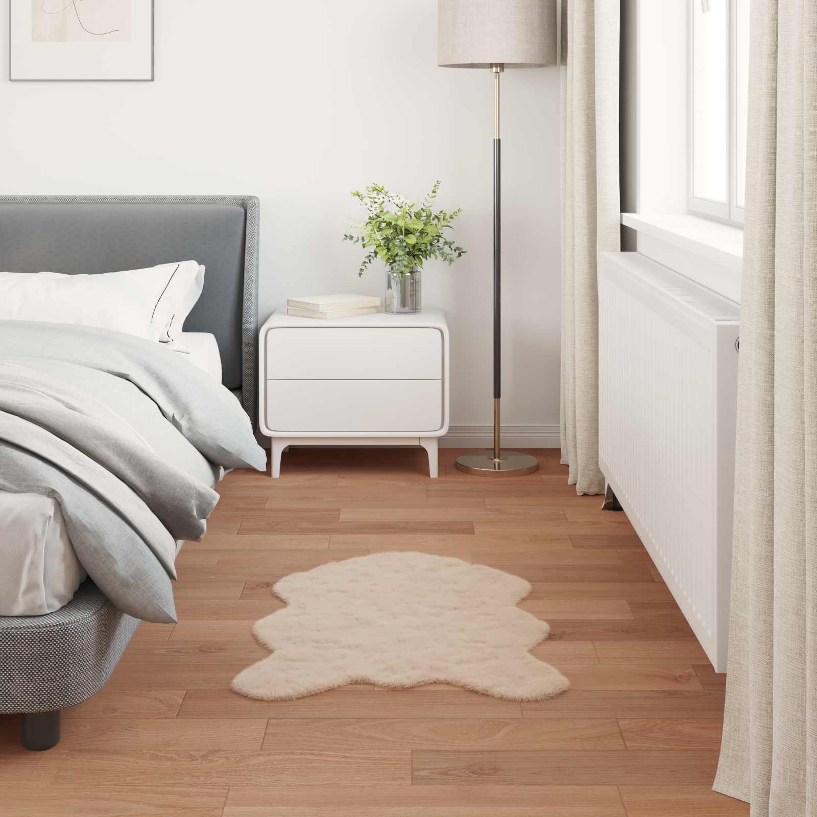 Rutschfester Teppich aus Kunstkaninchenfell OLITE Taupe