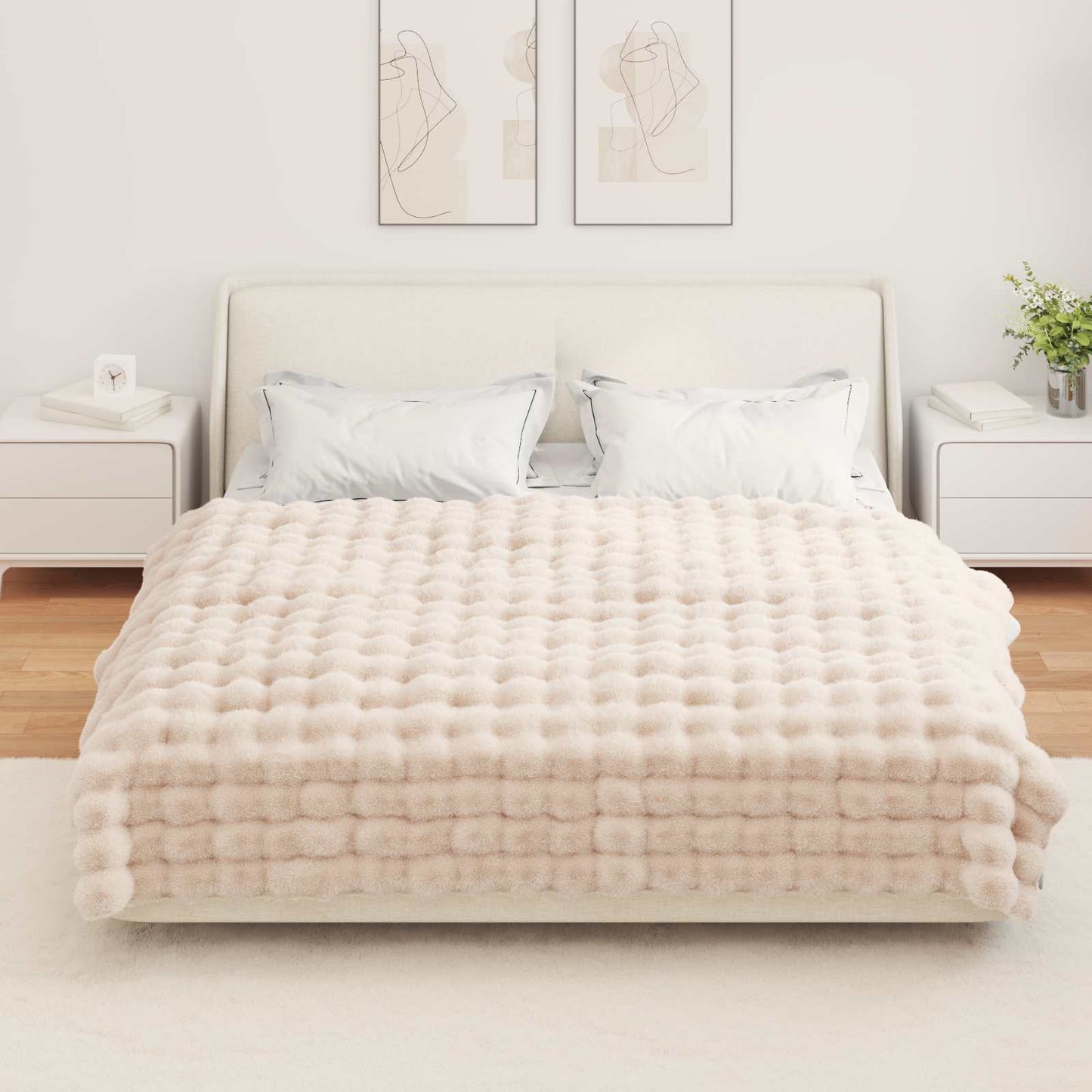 Rutschfeste Decke aus Kunstkaninchenfell Olite Beige Polyester