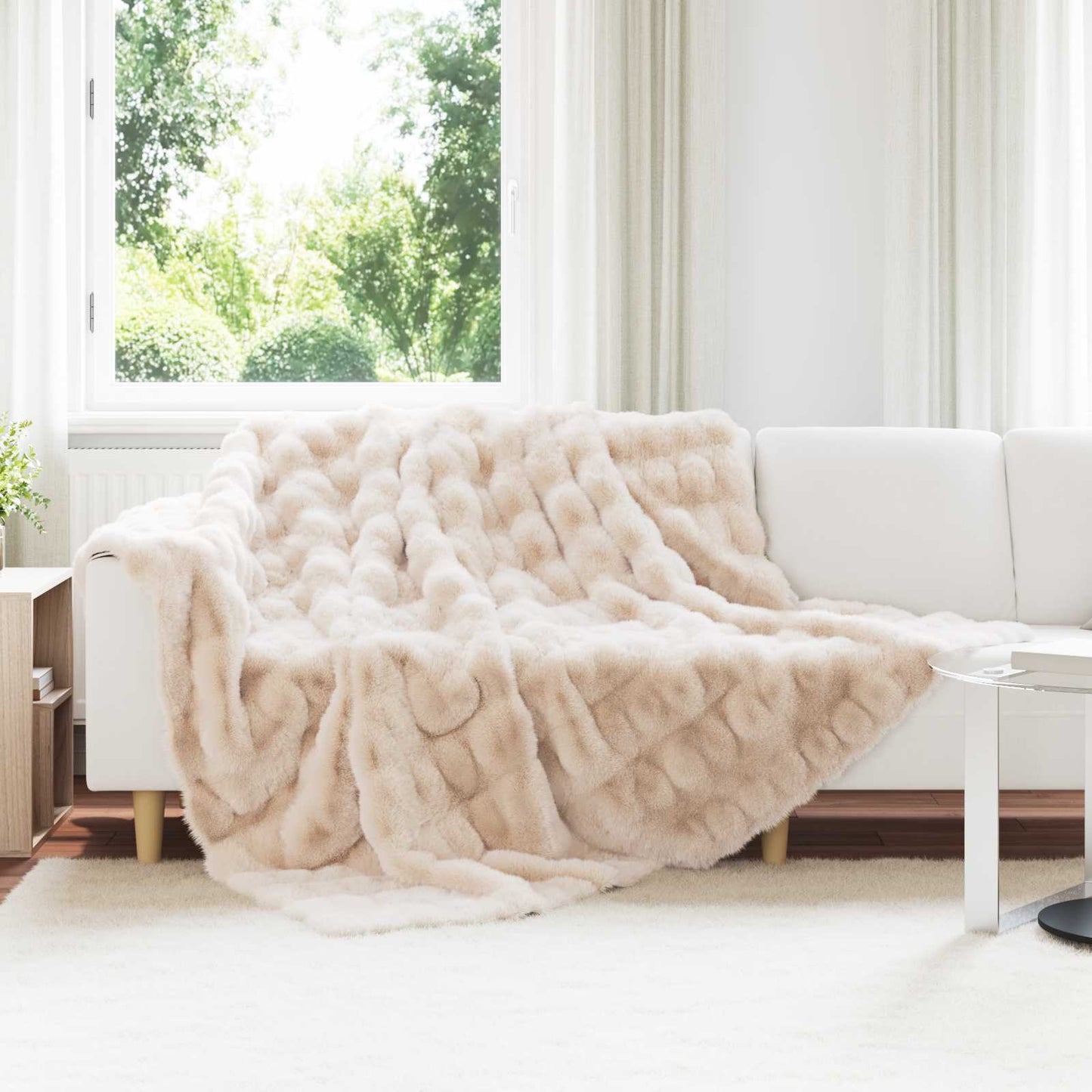 Rutschfeste Decke aus Kunstkaninchenfell Olite Beige Polyester
