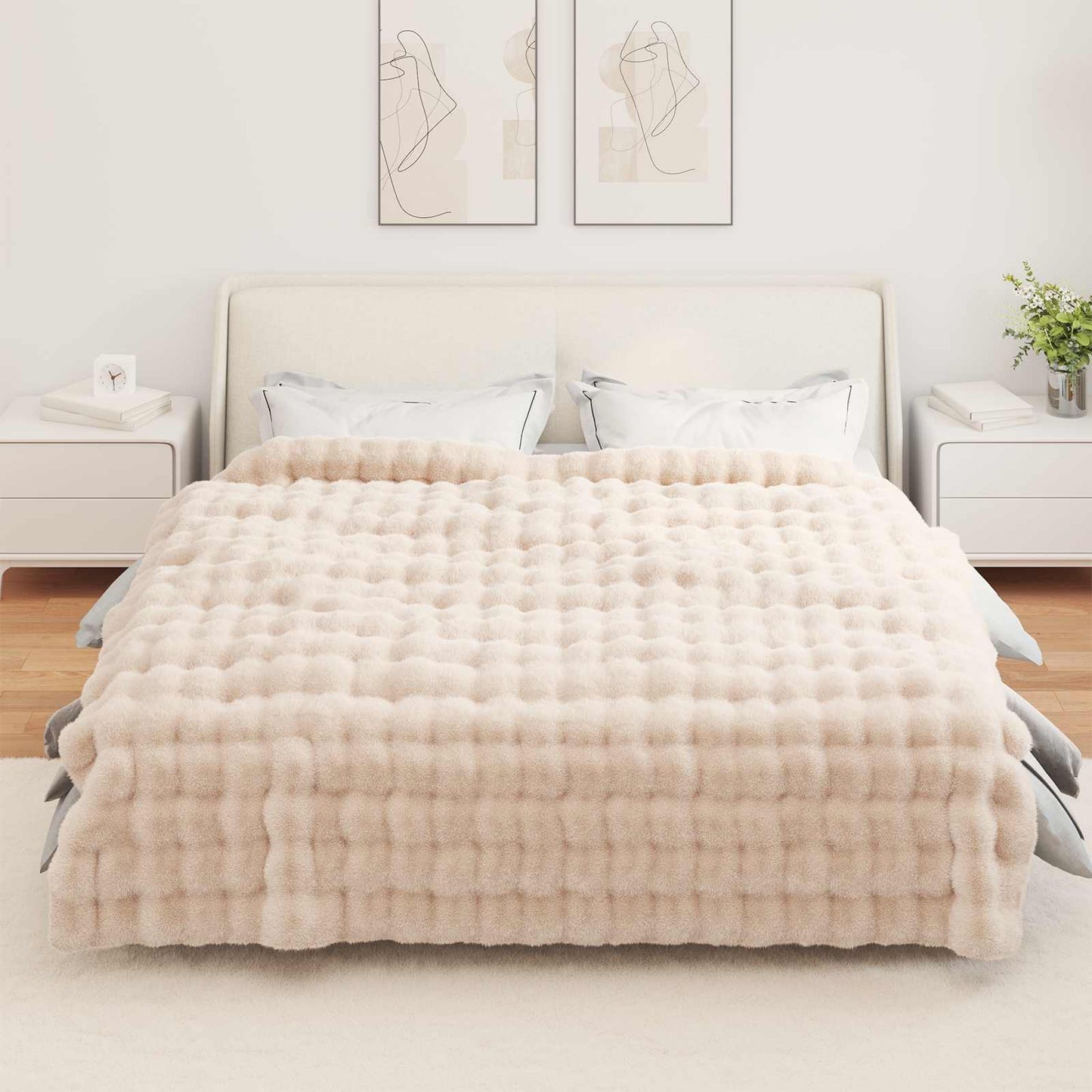 Rutschfeste Decke aus Kunstkaninchenfell Olite Beige Polyester