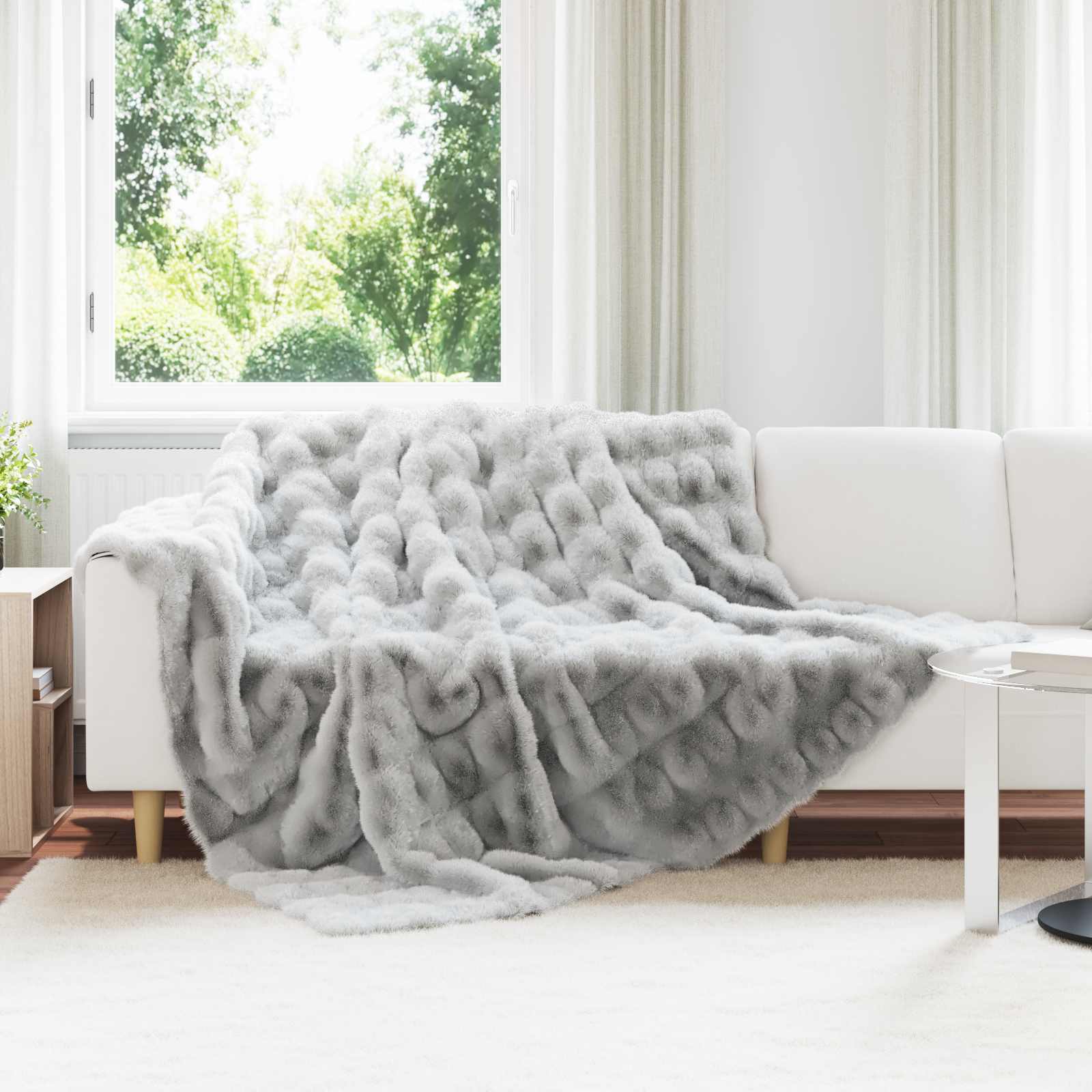 Rutschfeste Decke aus Kunstkaninchenfell Olite Grau Polyester
