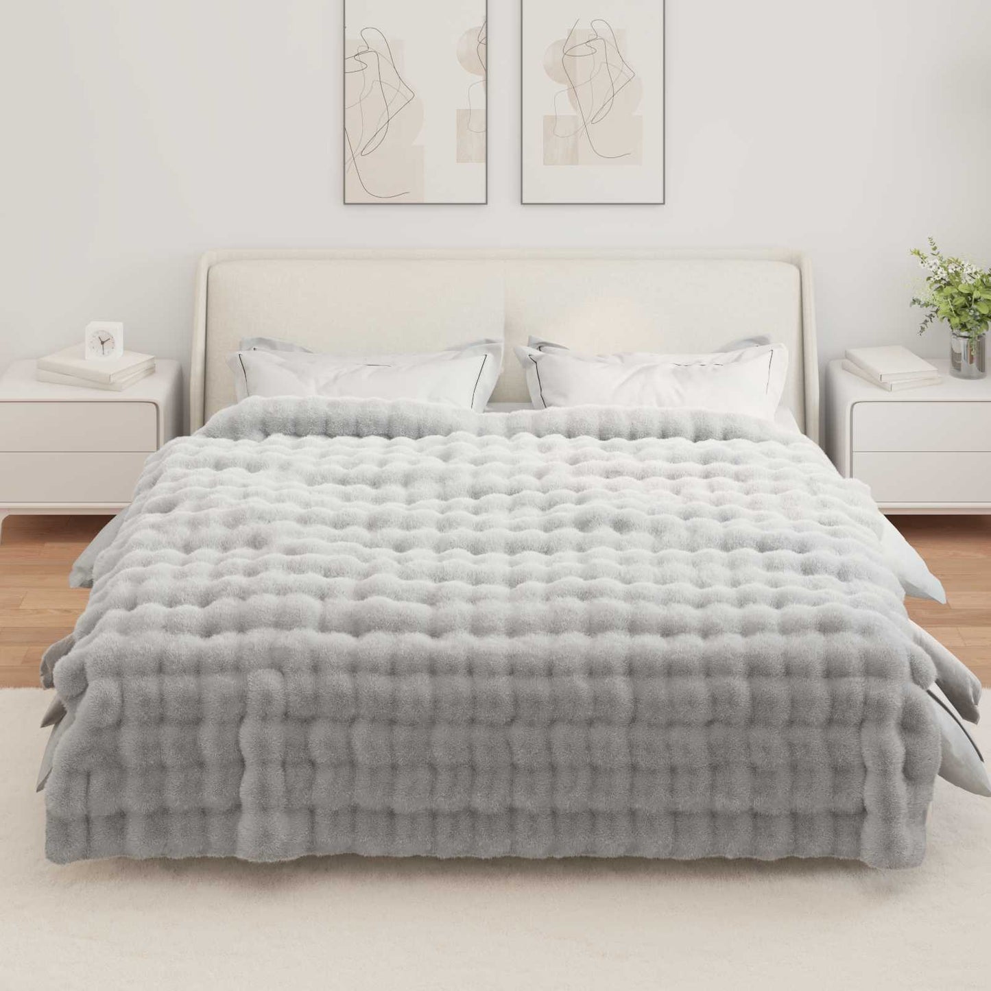 Rutschfeste Decke aus Kunstkaninchenfell Olite Grau Polyester