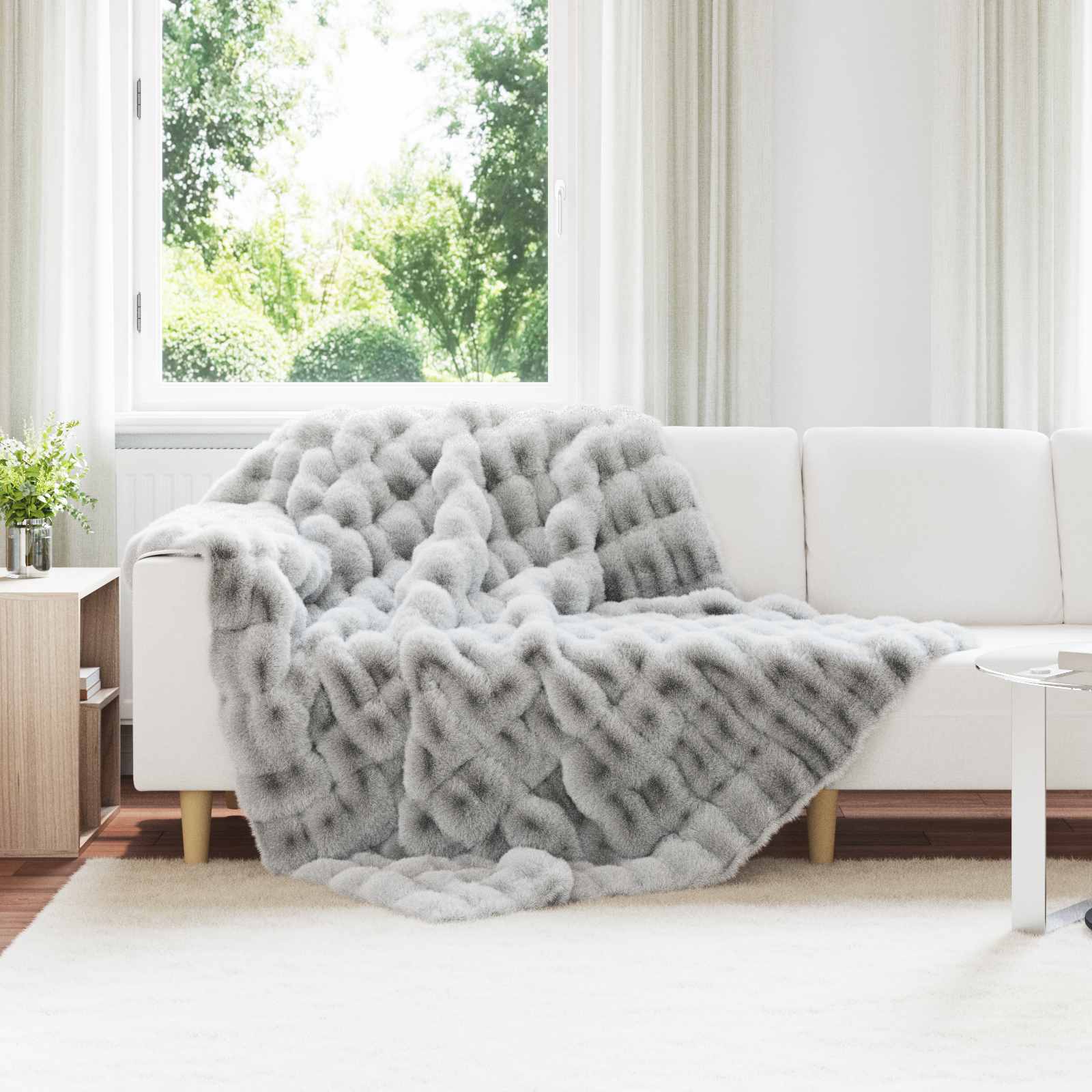 Rutschfeste Decke aus Kunstkaninchenfell Olite 4 Stk. Grau
