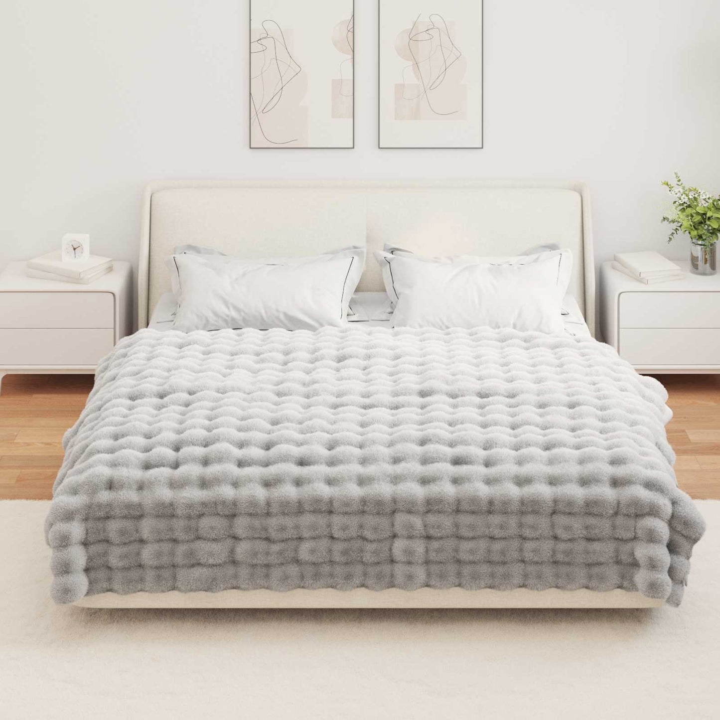 Rutschfeste Decke aus Kunstkaninchenfell Olite 4 Stk. Grau