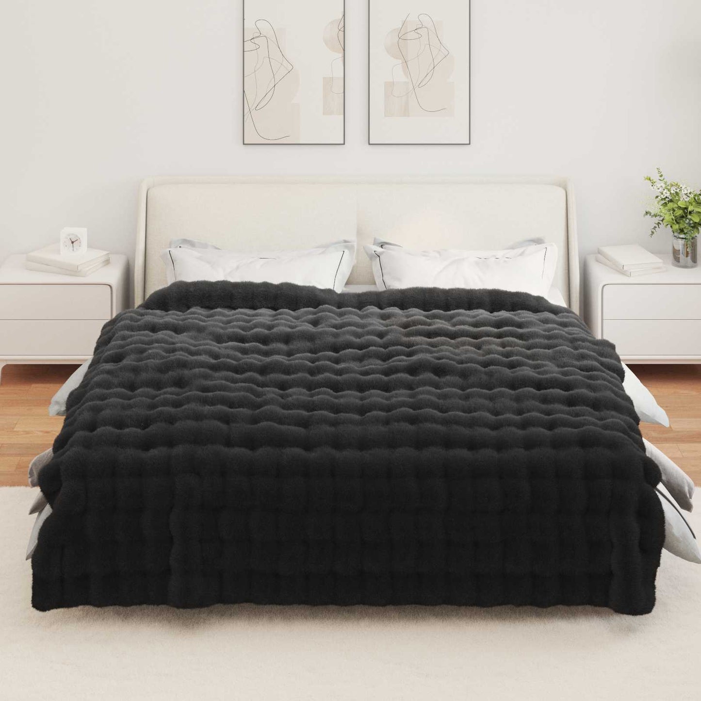 Rutschfeste Decke aus Kunstkaninchenfell Olite Schwarz