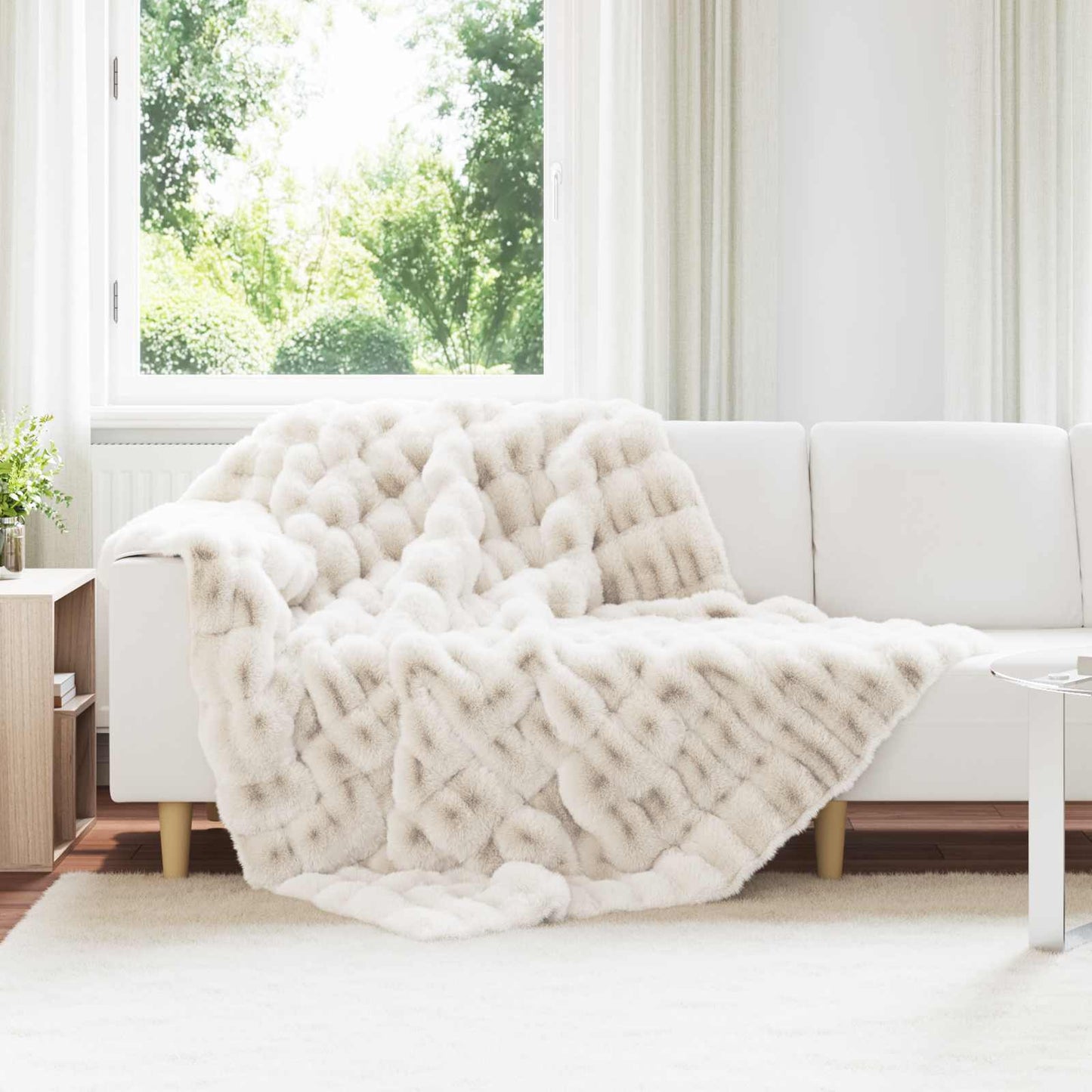 Rutschfeste Decke aus Kunstkaninchenfell Olite Weiß Polyester