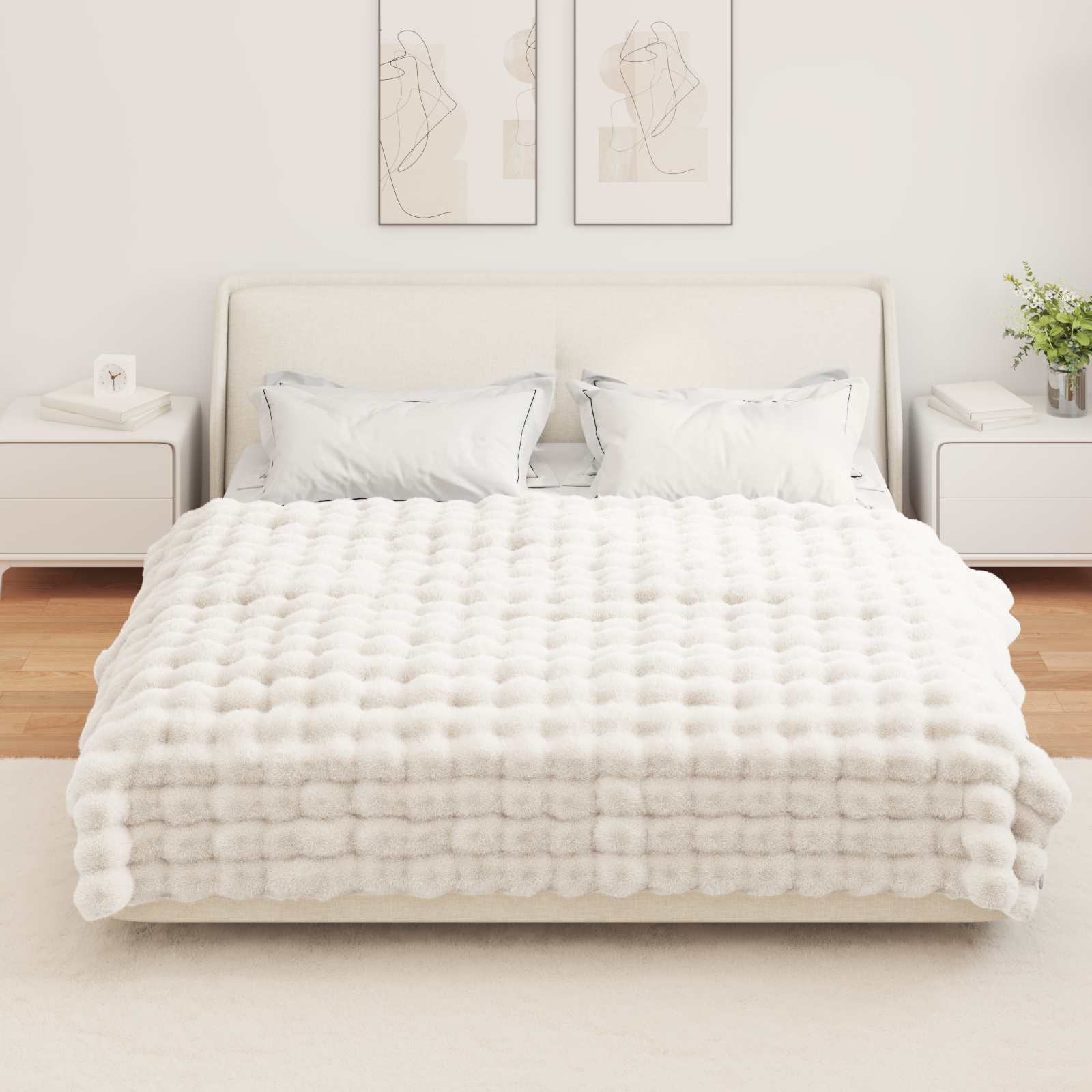 Rutschfeste Decke aus Kunstkaninchenfell Olite Weiß Polyester