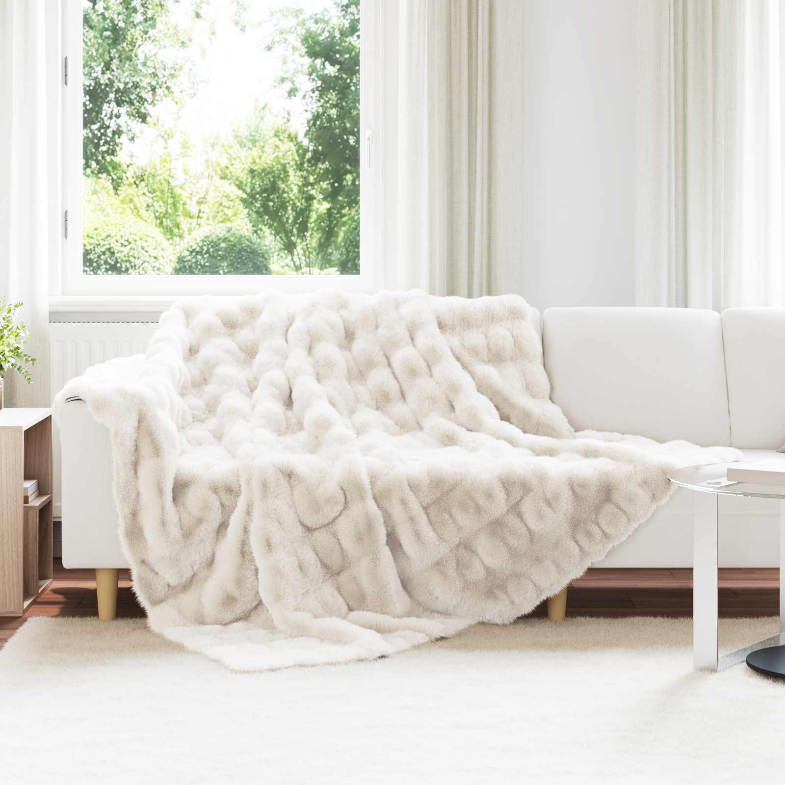 Rutschfeste Decke aus Kunstkaninchenfell Olite Weiß Polyester