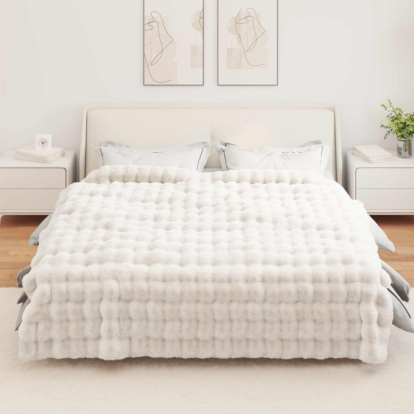 Rutschfeste Decke aus Kunstkaninchenfell Olite Weiß Polyester