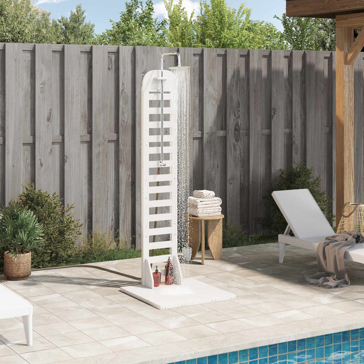 Gartendusche 223 cm Massivholz Kiefer und Edelstahl Weiß