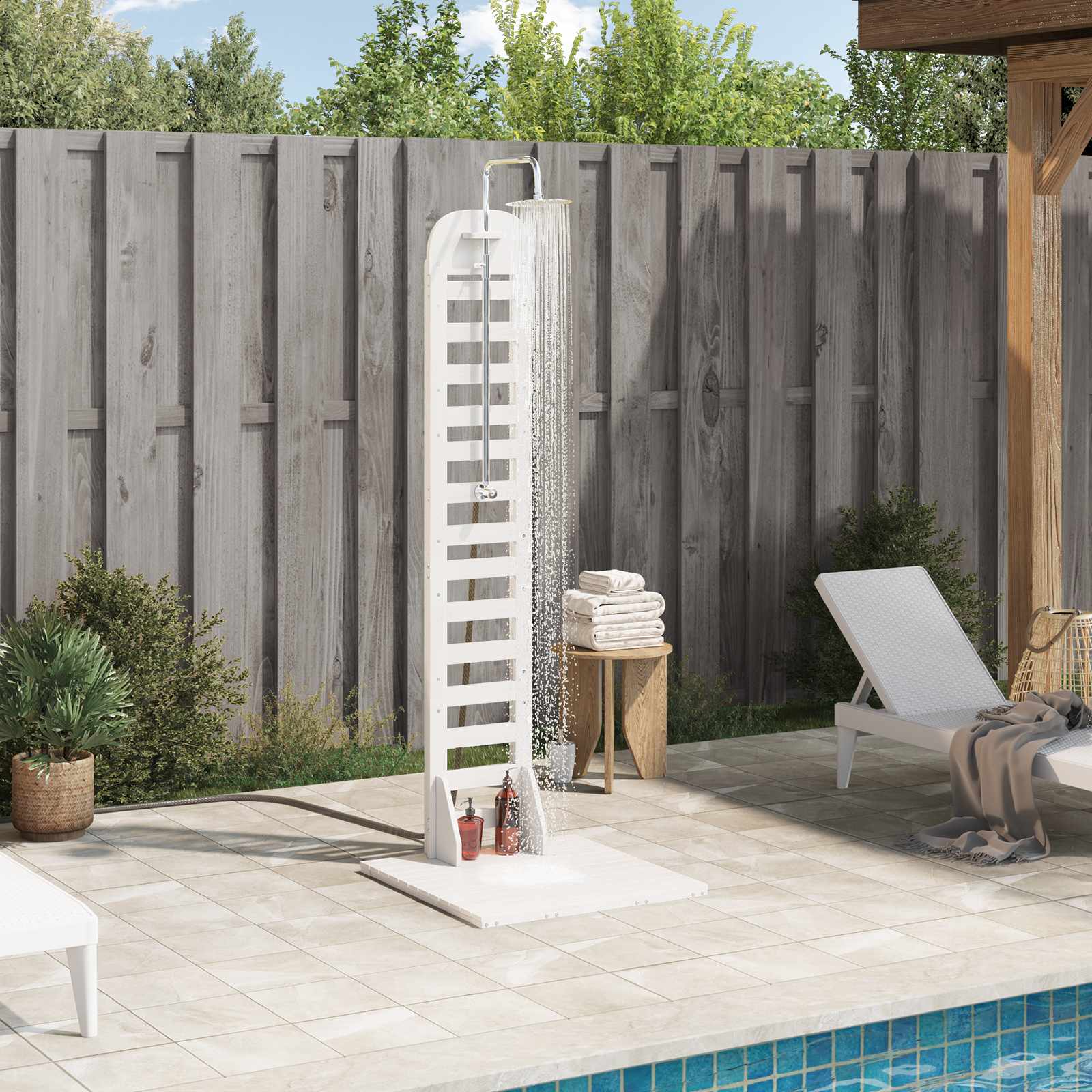 Gartendusche 223 cm Massivholz Kiefer und Edelstahl Weiß