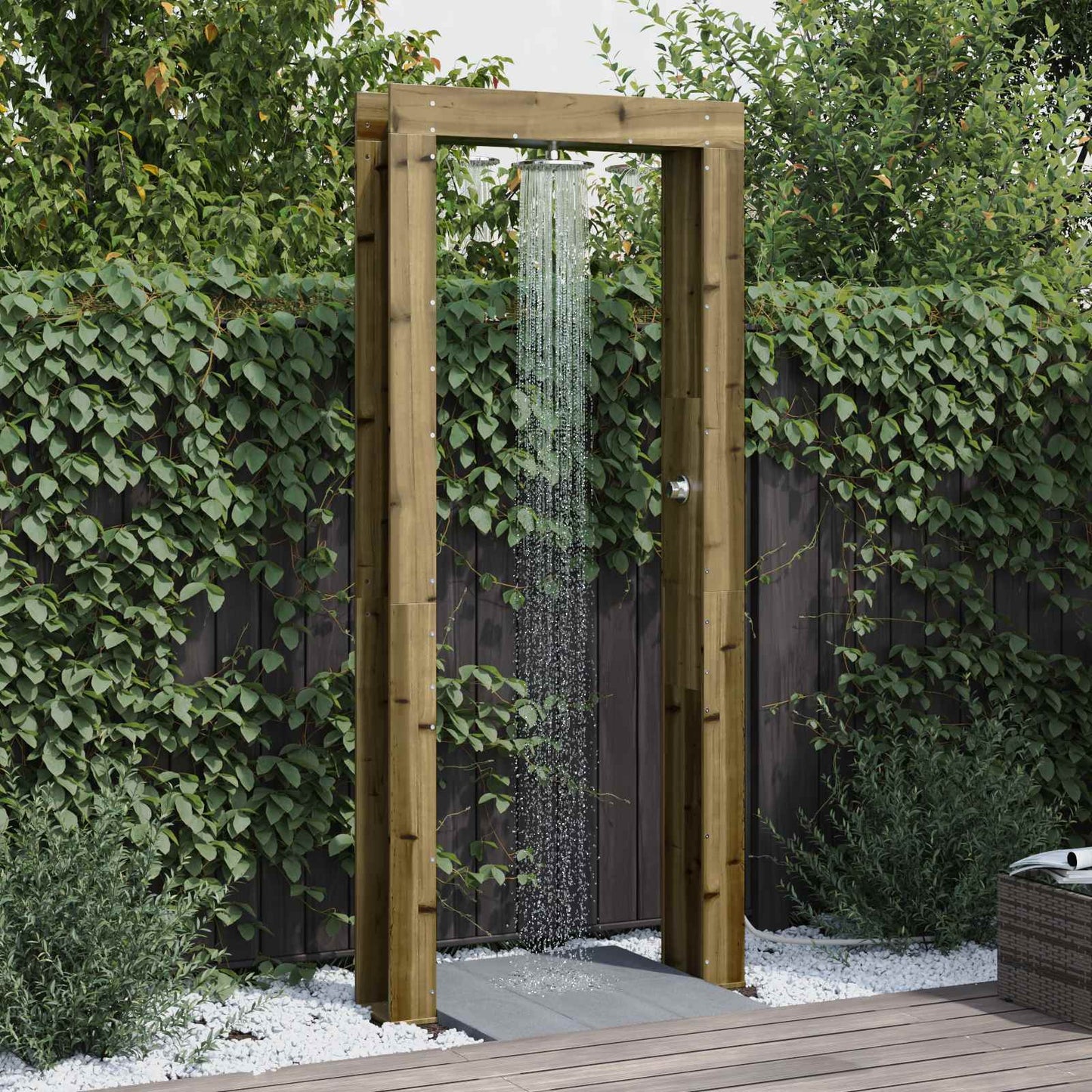Gartendusche 226 cm Imprägniertes Kiefernholz und Edelstahl