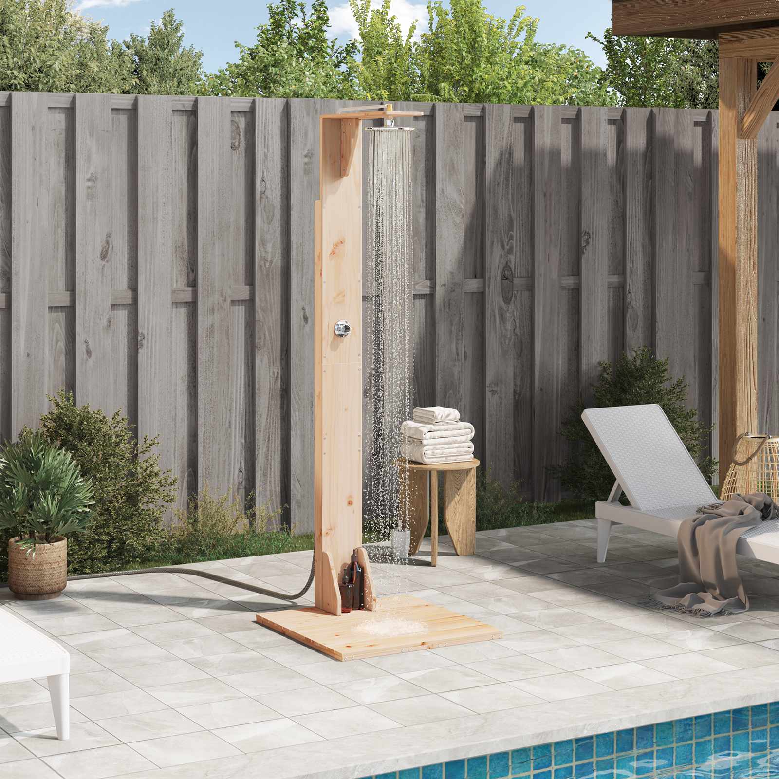 Gartendusche 214,5 cm Massivholz Kiefer und Edelstahl Natur
