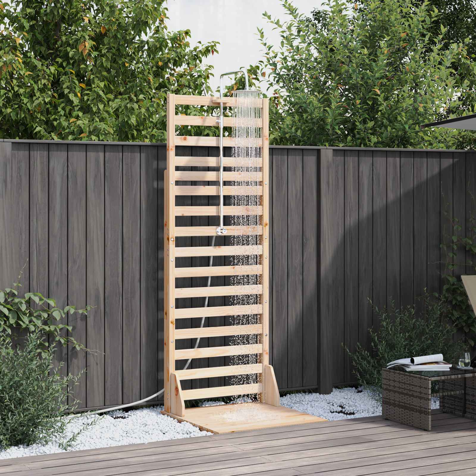 Gartendusche 225 cm Massivholz Kiefer und Edelstahl Natur