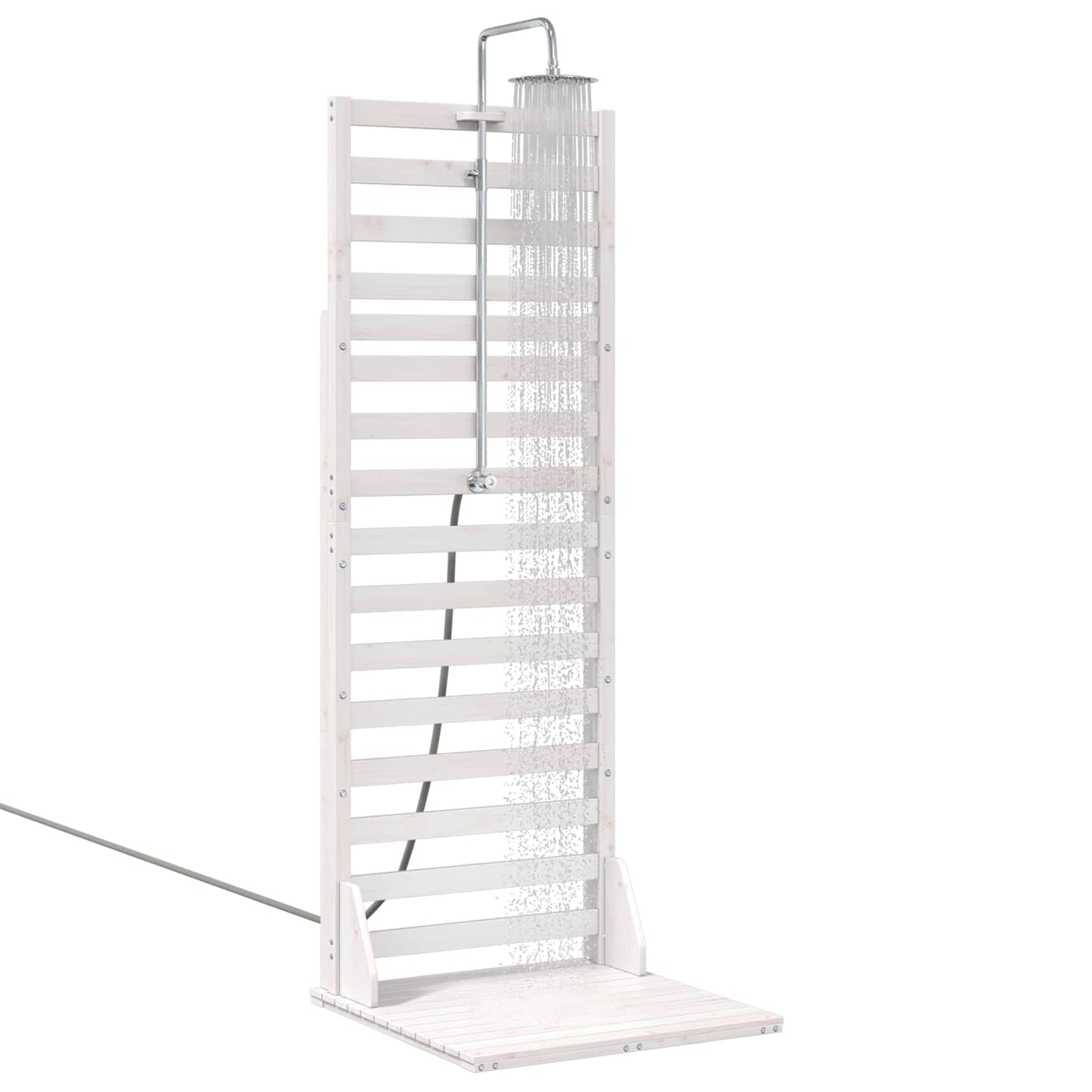 Gartendusche 225 cm Massivholz Kiefer und Edelstahl Weiß