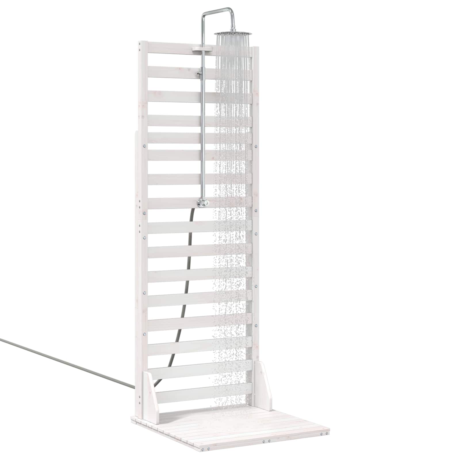 Gartendusche 225 cm Massivholz Kiefer und Edelstahl Weiß