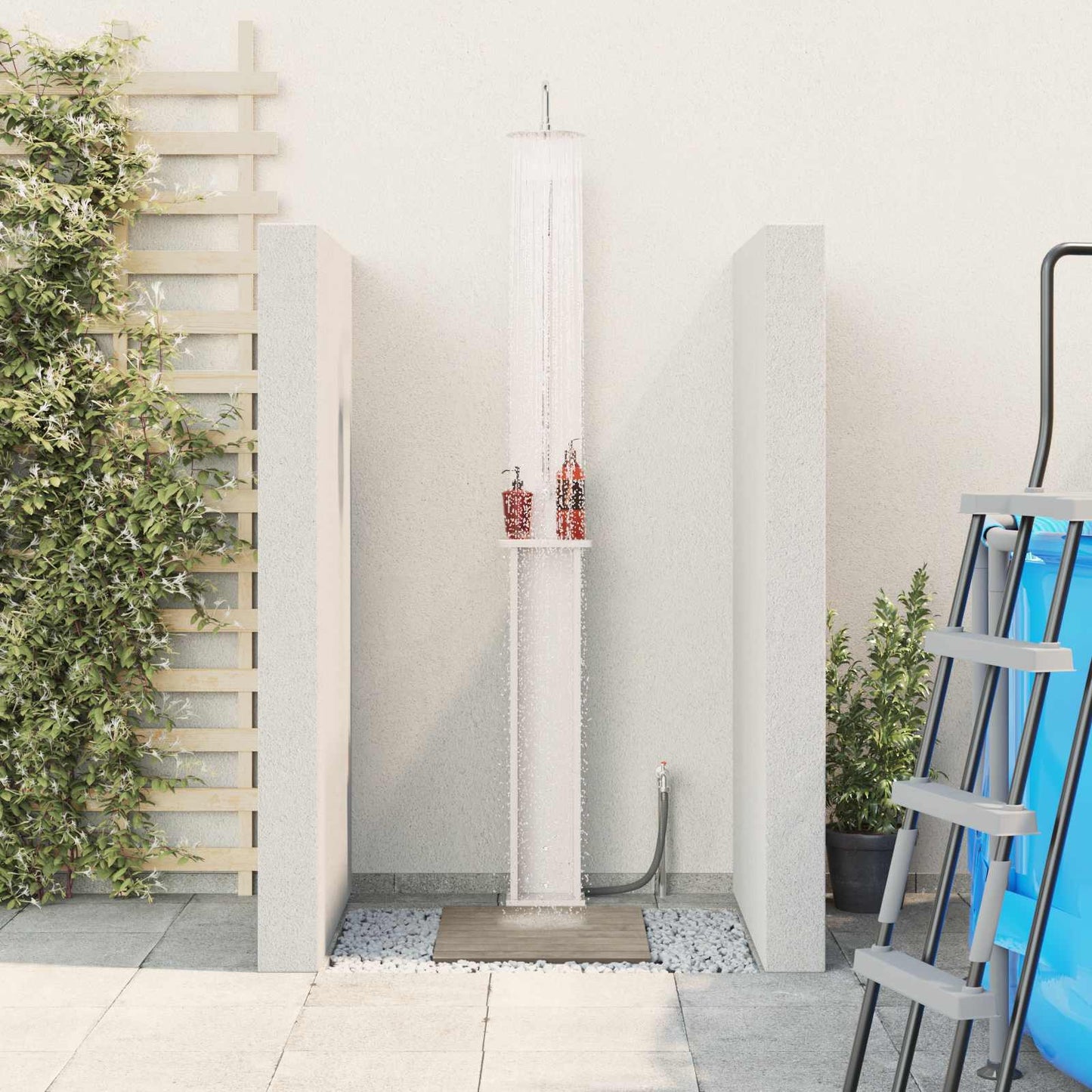 Gartendusche 246 cm Massivholz Kiefer und Edelstahl Weiß