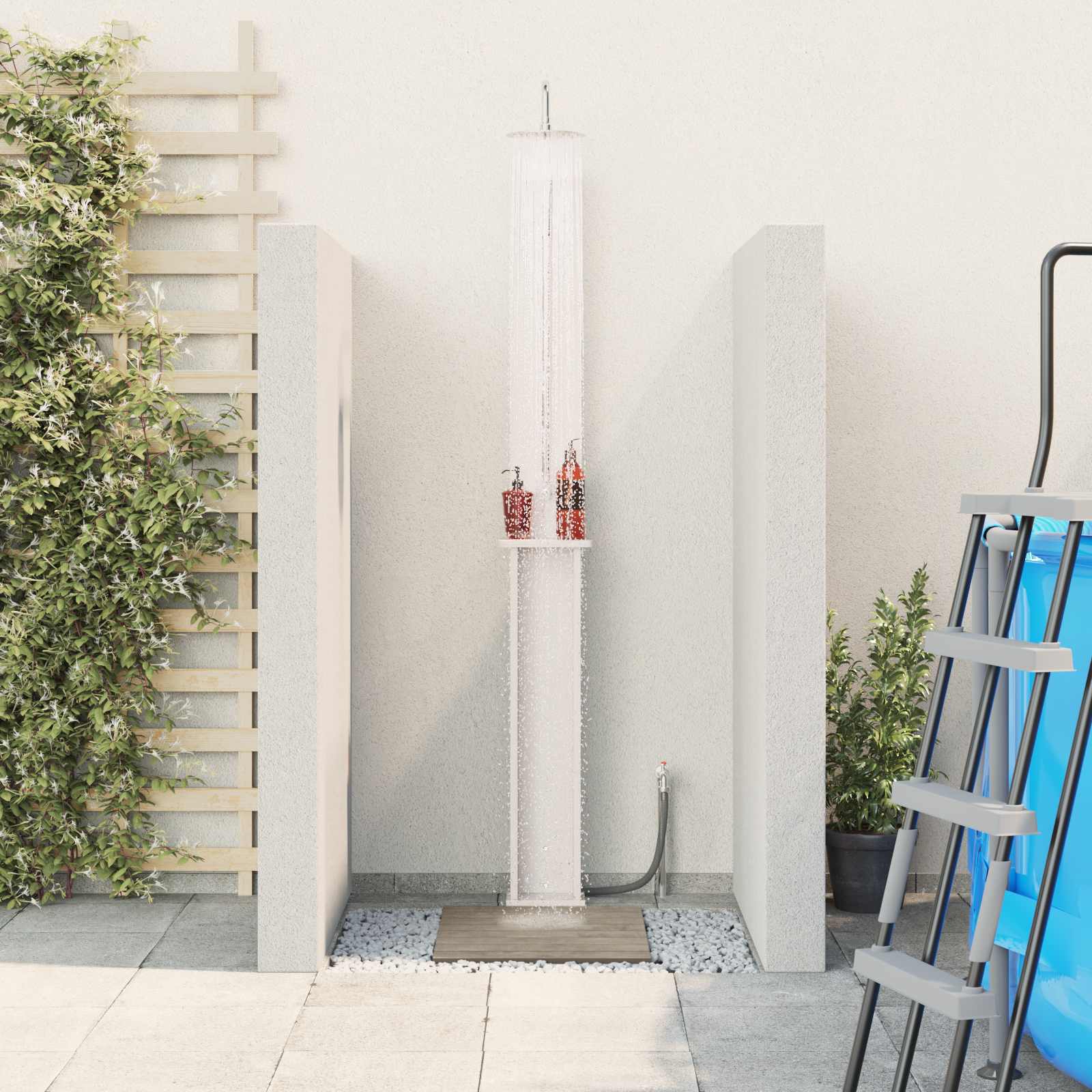 Gartendusche 246 cm Massivholz Kiefer und Edelstahl Weiß