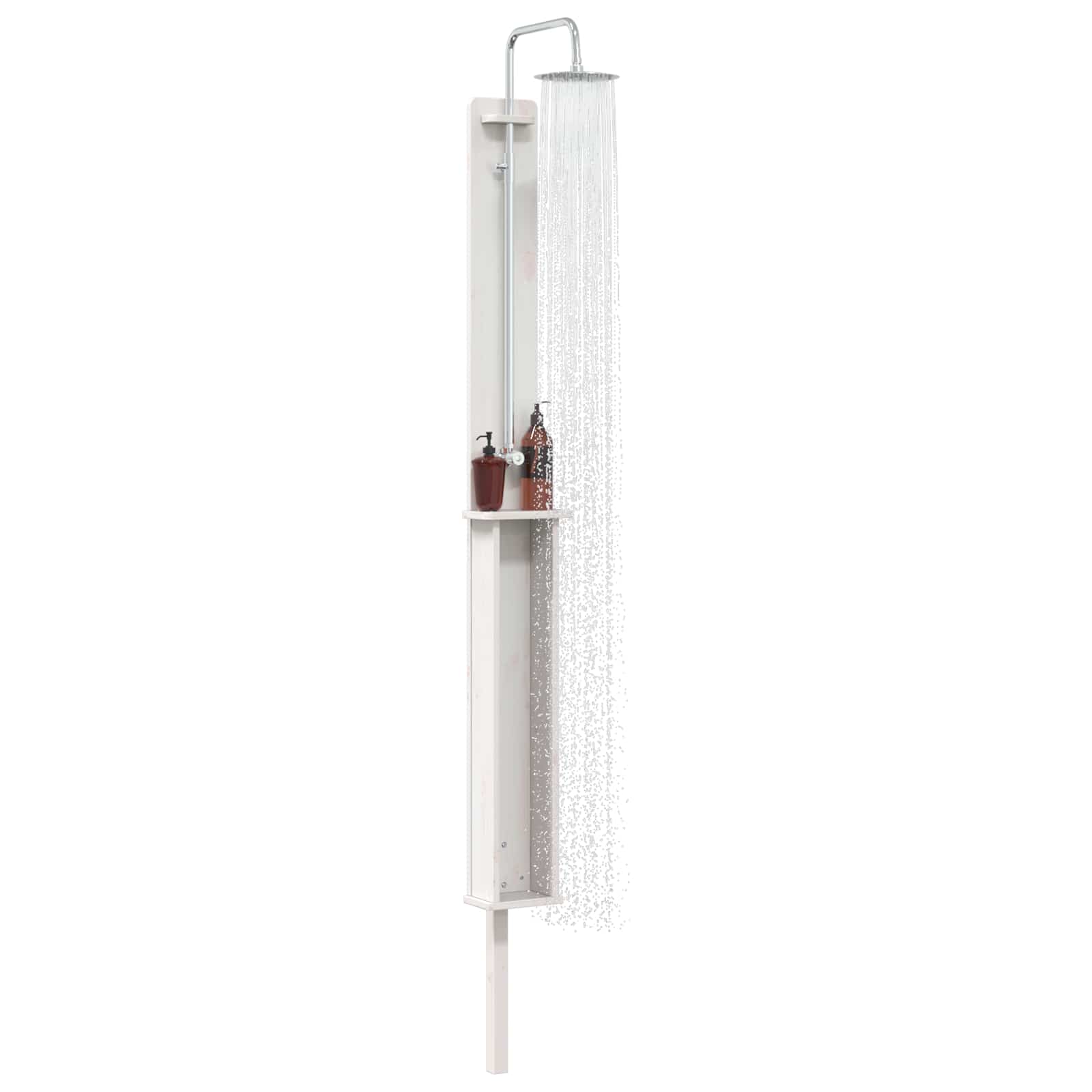 Gartendusche 246 cm Massivholz Kiefer und Edelstahl Weiß