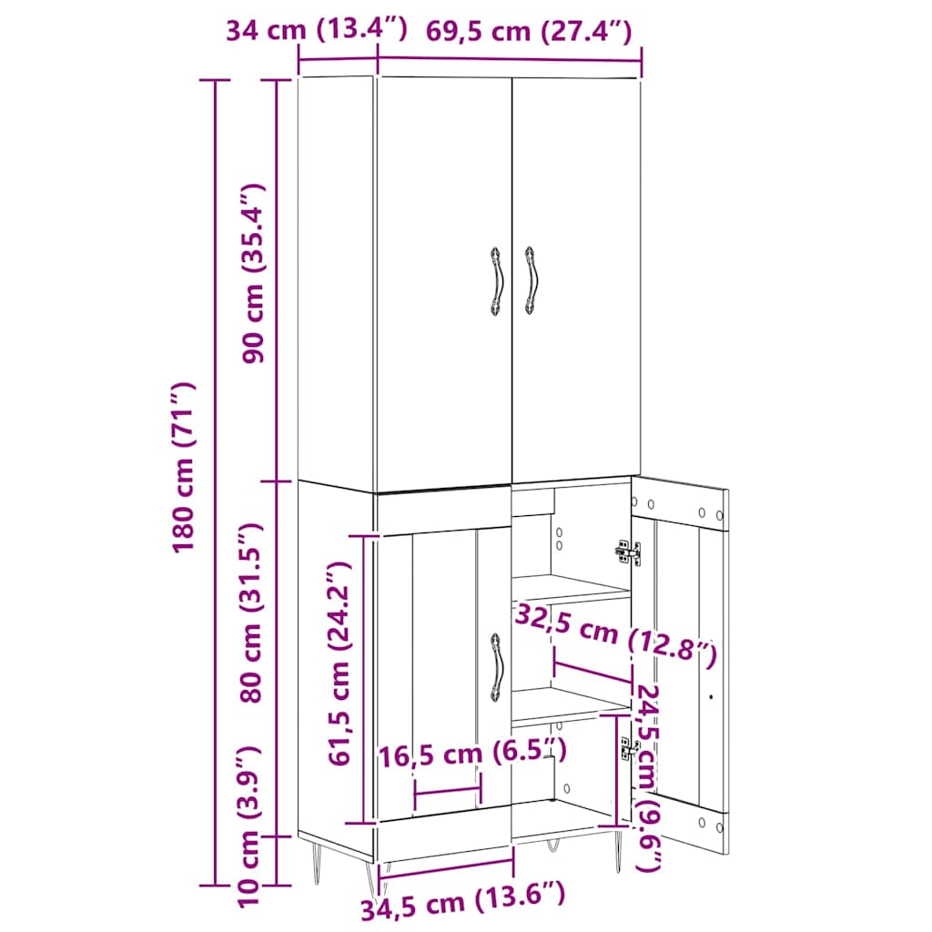 Highboard 2 stk. Altholz 69,5 x 34 x 180 cm Holzwerkstoff