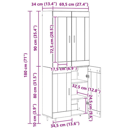 Highboard 2 stk. Artisan-Eiche 69,5 x 34 x 180 cm Holzwerkstoff