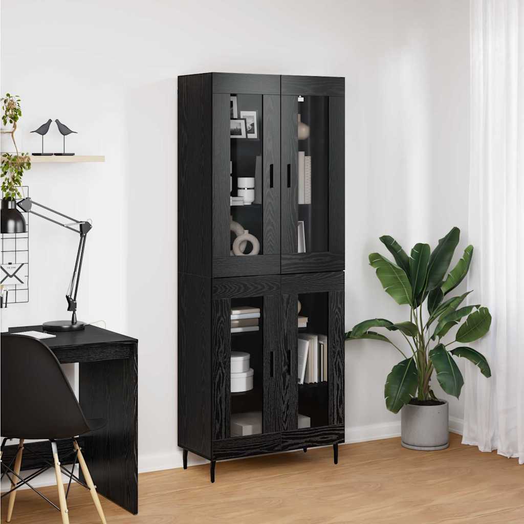 Highboard 2 stk. Schwarz Eichen-Optik 69,5 x 34 x 180 cm