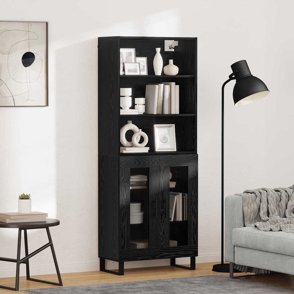 Highboard 2 stk. Schwarz Eichen-Optik 69,5 x 34 x 180 cm