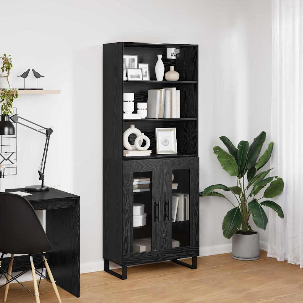 Highboard 2 stk. Schwarz Eichen-Optik 69,5 x 34 x 180 cm