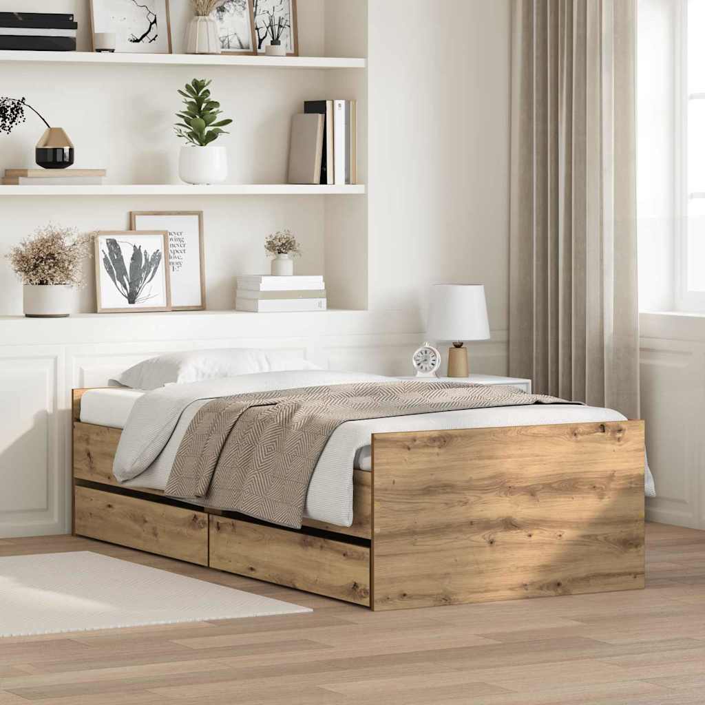 Bettrahmen Artisan-Eiche 90 x 190 cm Massives Kiefernholz