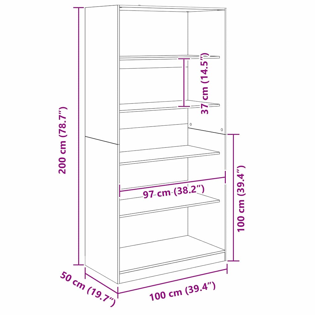Kleiderschrank Schwarz Eichen-Optik 100 x 50 x 200 cm