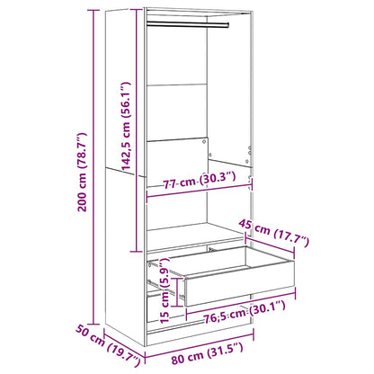 Kleiderschrank Schwarz Eichen-Optik 80 x 50 x 200 cm