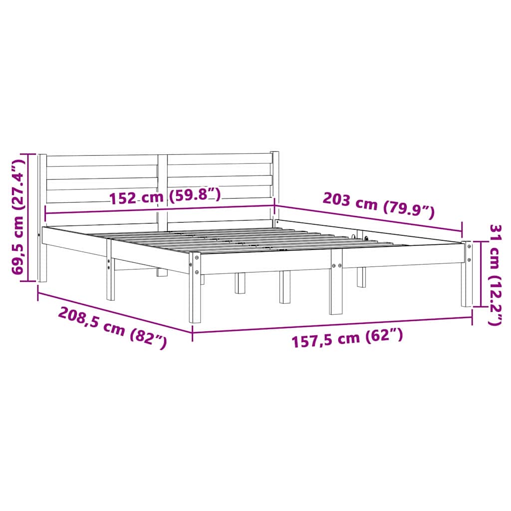 Bettrahmen Natur 208,5 x 157,5 x 69,5 cm Massivholz Kiefer