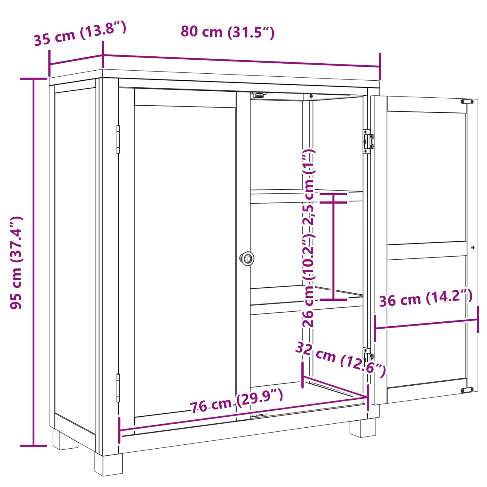 Schrank mit Speicher Braun 80 x 35 x 95 cm Massives Eichenholz