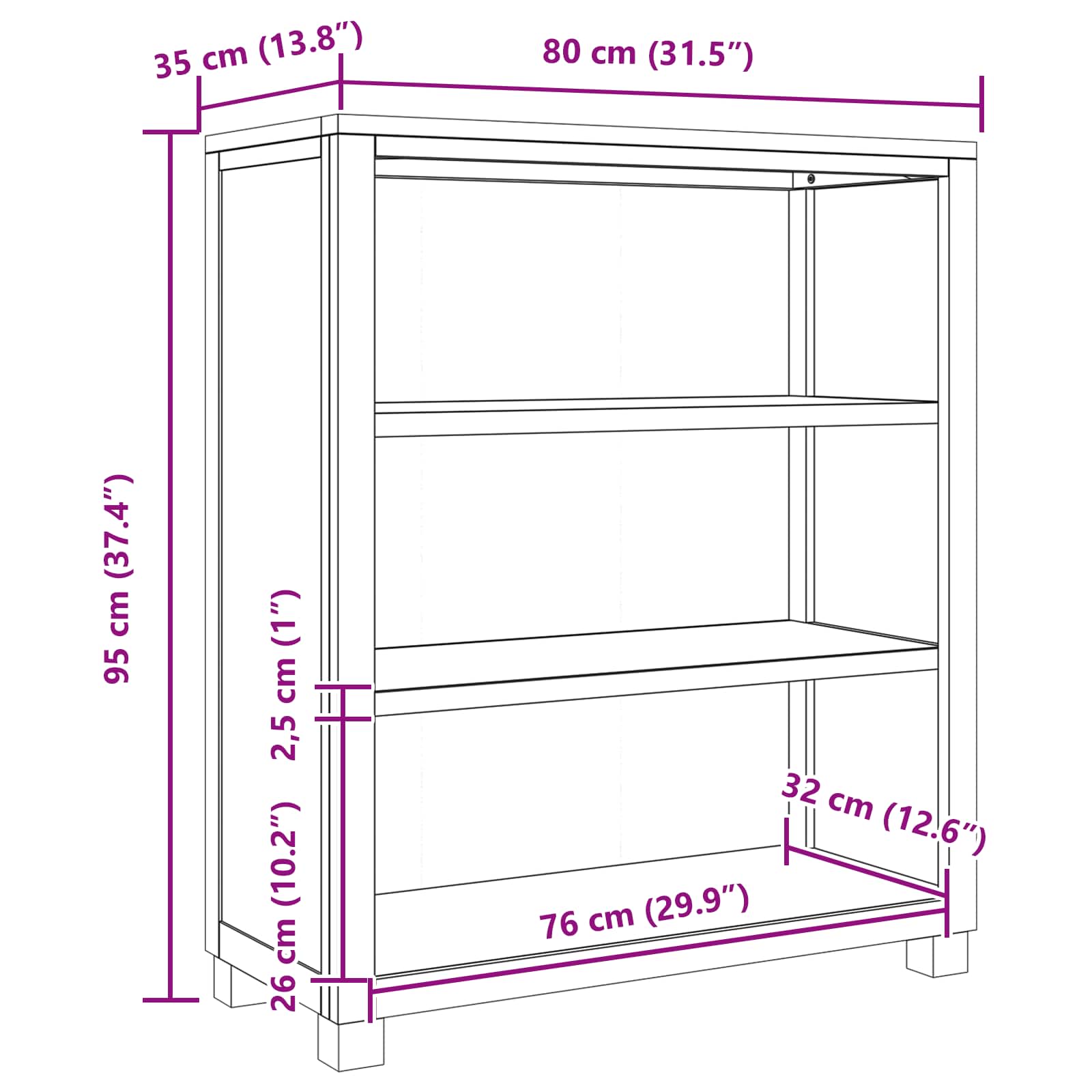 Schrank mit Speicher Braun 80 x 35 x 95 cm Massives Eichenholz