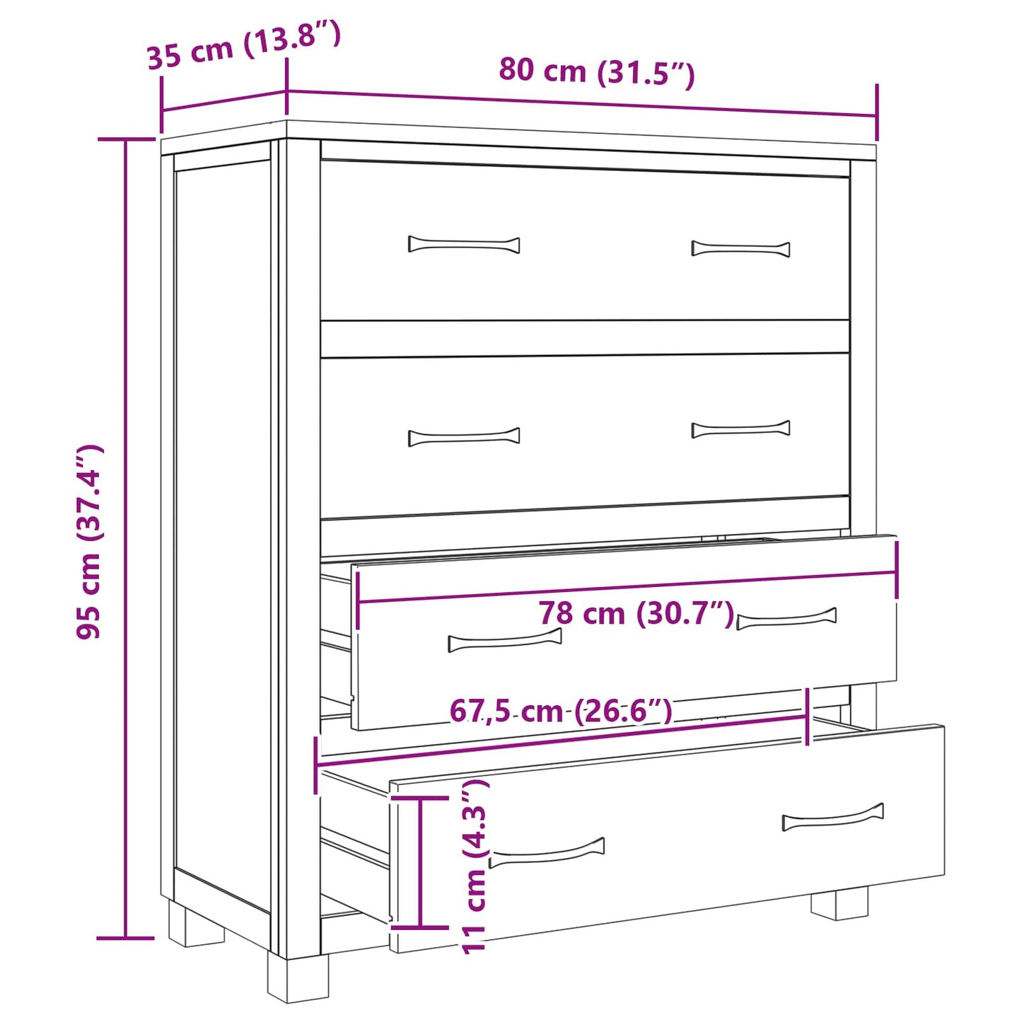Schrank mit Speicher Braun 80 x 35 x 95 cm Massives Eichenholz