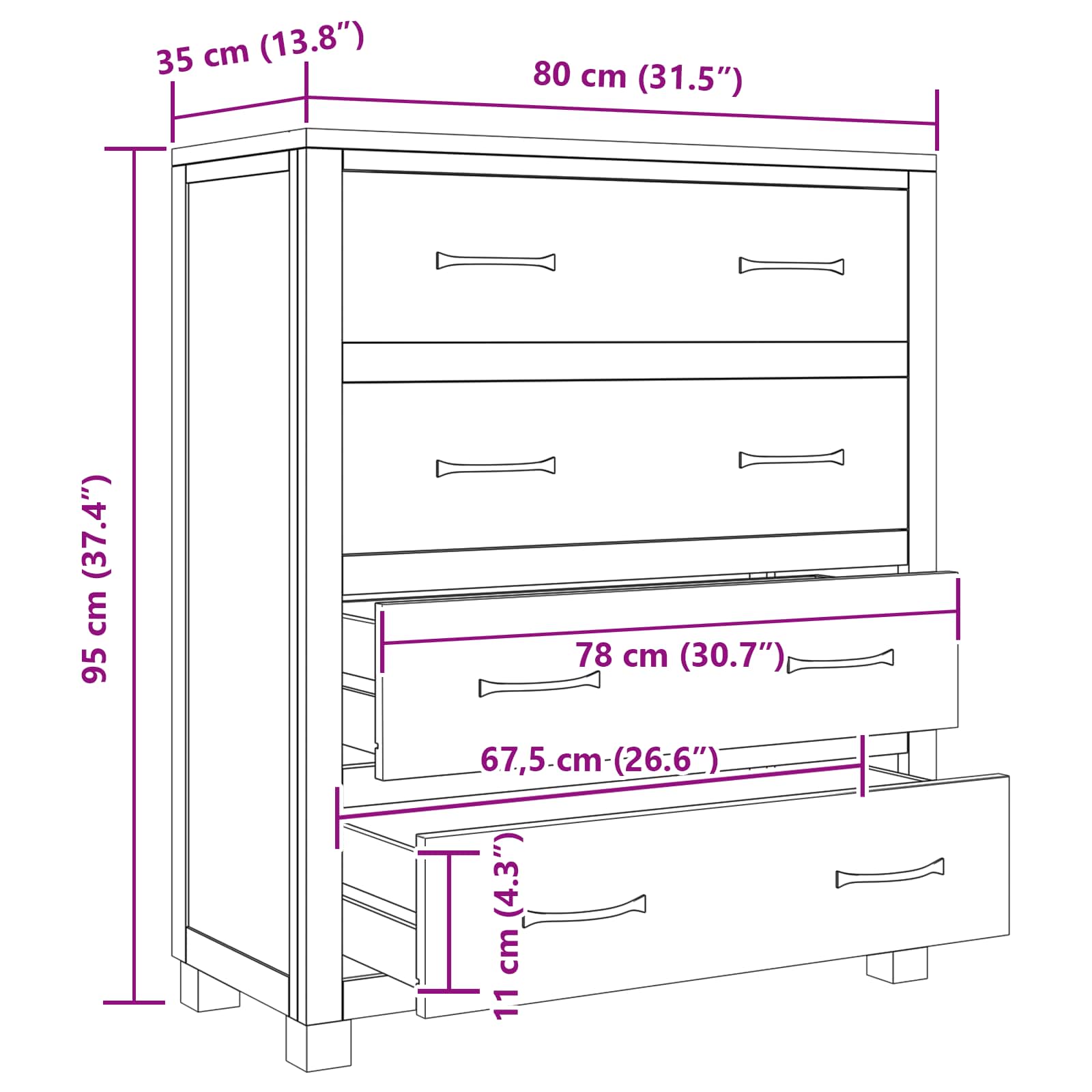 Schrank mit Speicher Braun 80 x 35 x 95 cm Massives Eichenholz