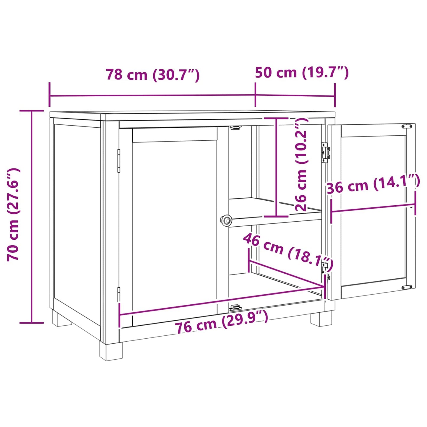 Schrank mit Speicher Braun 78 x 50 x 70 cm Massives Eichenholz