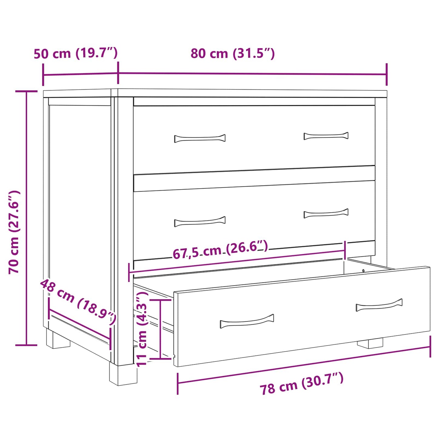 Schrank mit Speicher Braun 80 x 50 x 70 cm Massives Eichenholz