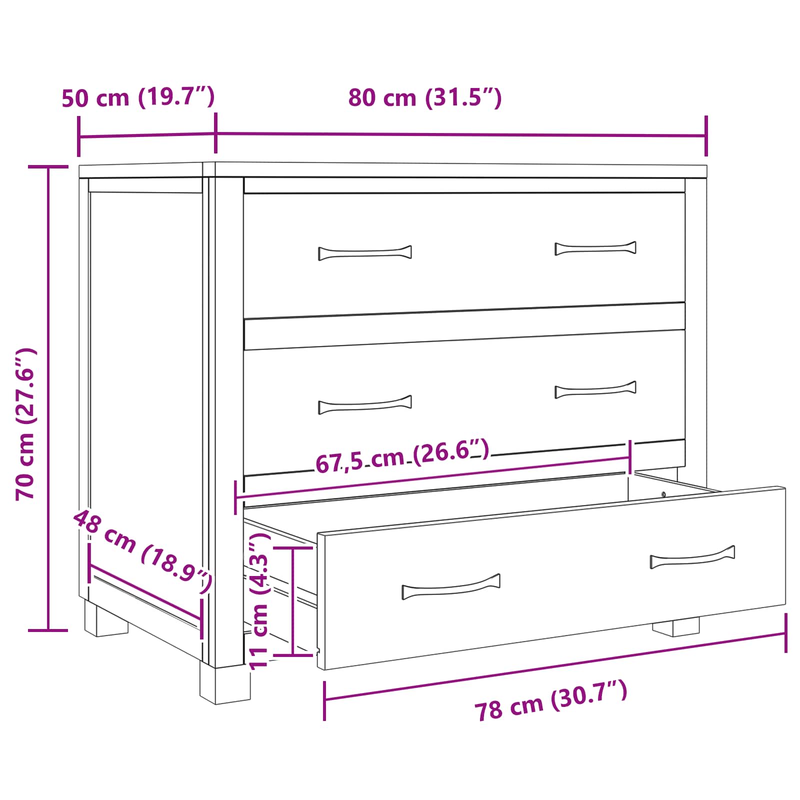 Schrank mit Speicher Braun 80 x 50 x 70 cm Massives Eichenholz