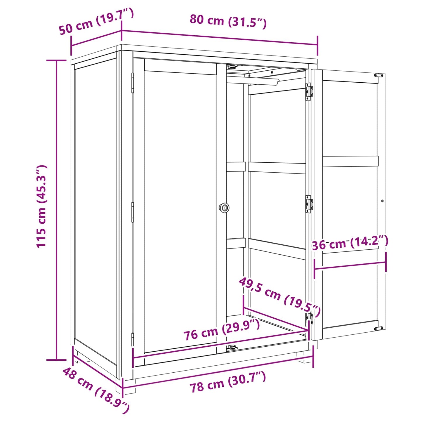 Kleiderschrank Braun 80 x 50 x 115 cm Massives Eichenholz