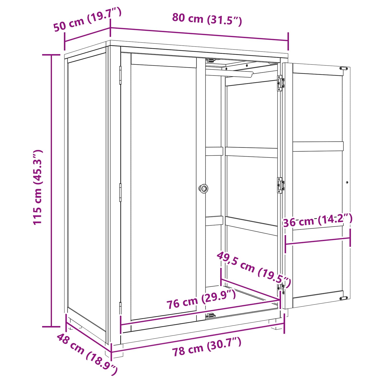 Kleiderschrank Braun 80 x 50 x 115 cm Massives Eichenholz